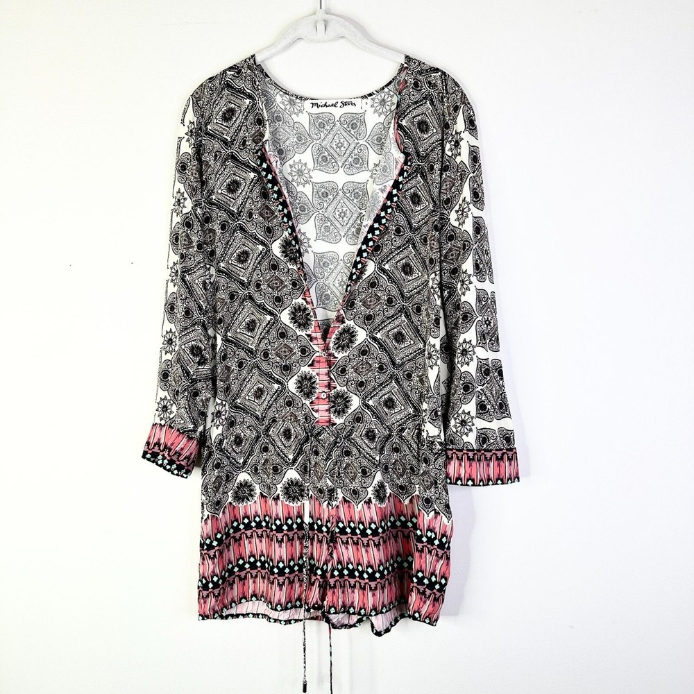 Michael Star Romper Women S Black Pink Tribal Shorts Coverall Long Slv Bohemian - Picture 8 of 10